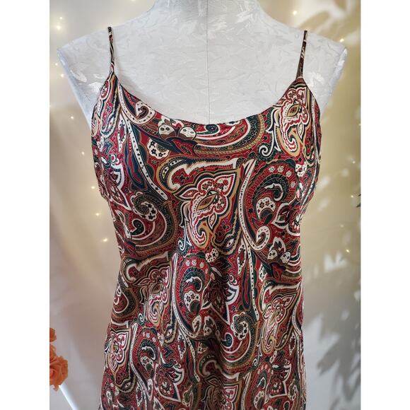 Lord & Taylor Vtg Silk Paisley Mini Chemise Slip Dress Size L Boho Forest Fairy - Picture 5 of 9